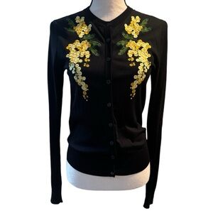 Dolce & Gabbana Black Cardigan w/ Yellow Embroidered Flowers size 38IT- NWT